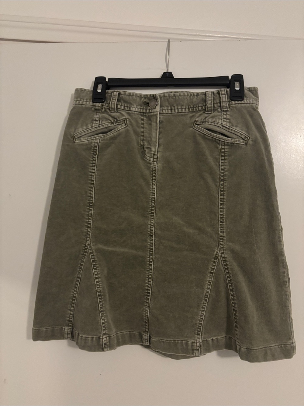 New York & Company Olive Green Paneled A-Line Skirt
